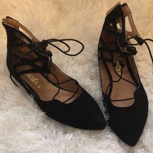 Lulus Lace Up Black Flats